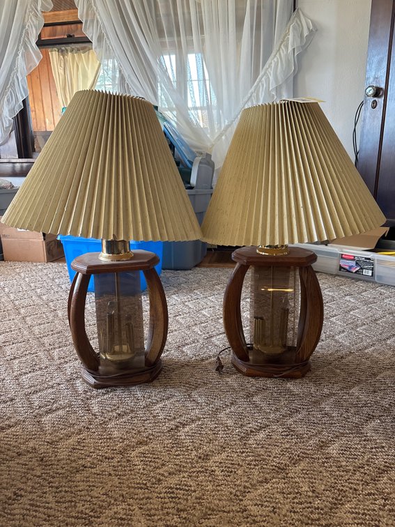 (2) Wood & Smoke Glass Table Lamps