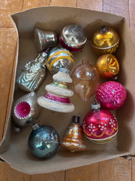 (13) Glass Christmas Ornaments, Shiny Brite