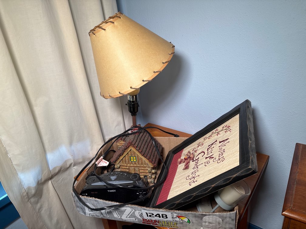 Log Cabin Lamp; Alarm Clock; Artwork; Candles