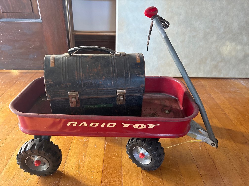 Radio Tot Wagon and Black Metal Lunch Box