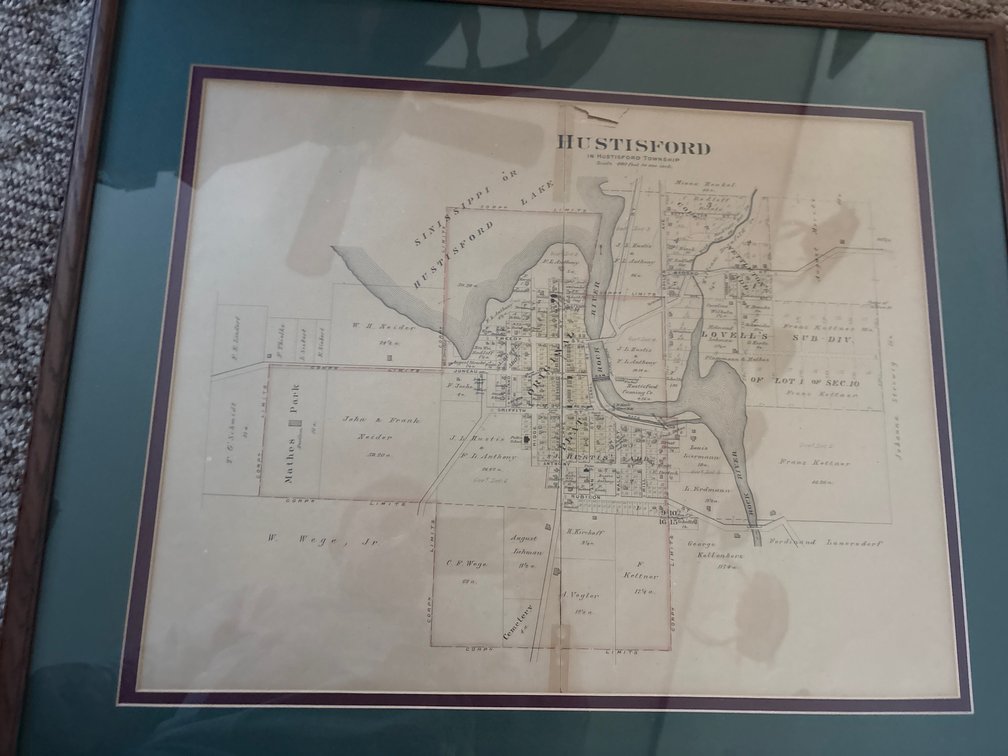 Framed and matted Vintage Hustisford Plat Map