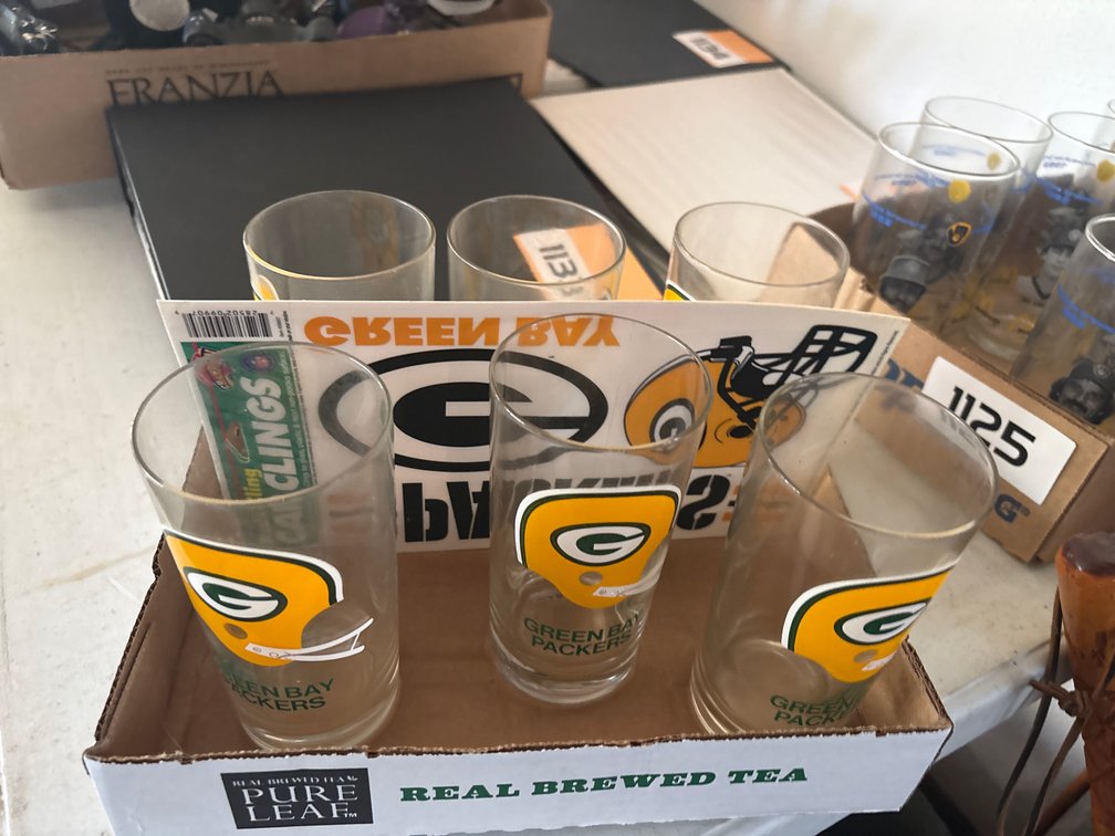(6) Green Bay Packers, glasses, and car clings