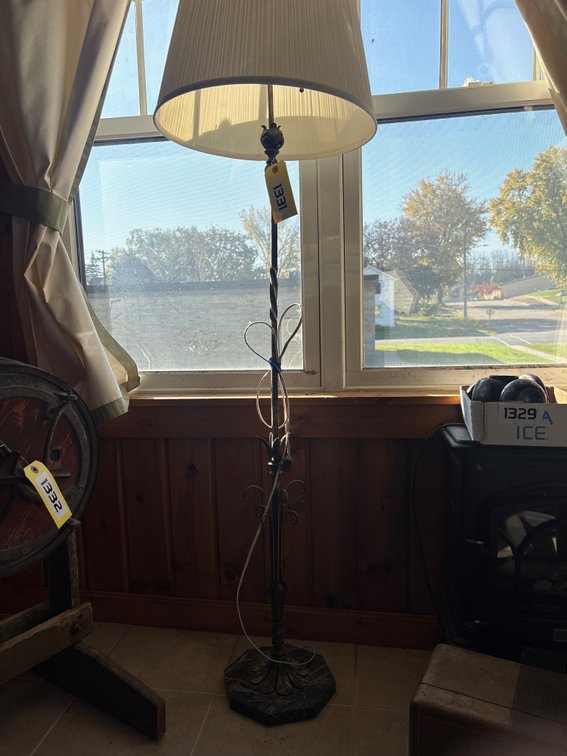 1920s and 1940s wrought iron and marble base floor lamp
