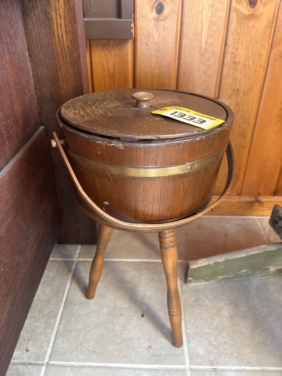 Vintage wood firkin-style sewing basket