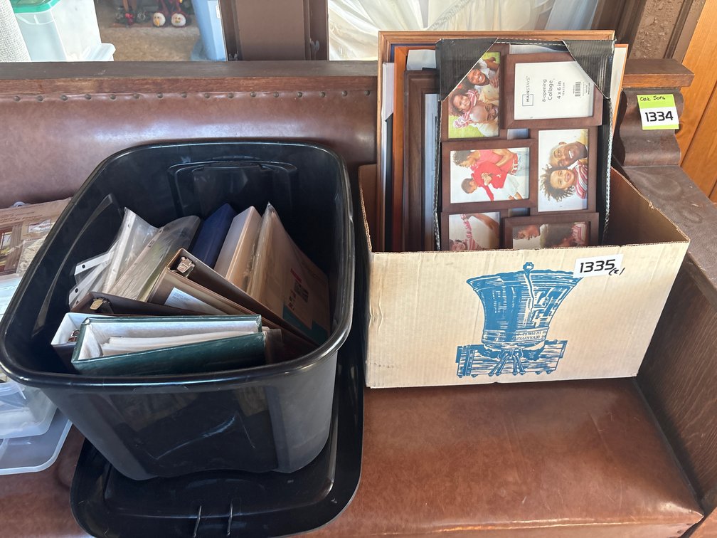 (2) totes collage frames, binders, and paper sheet protectors
