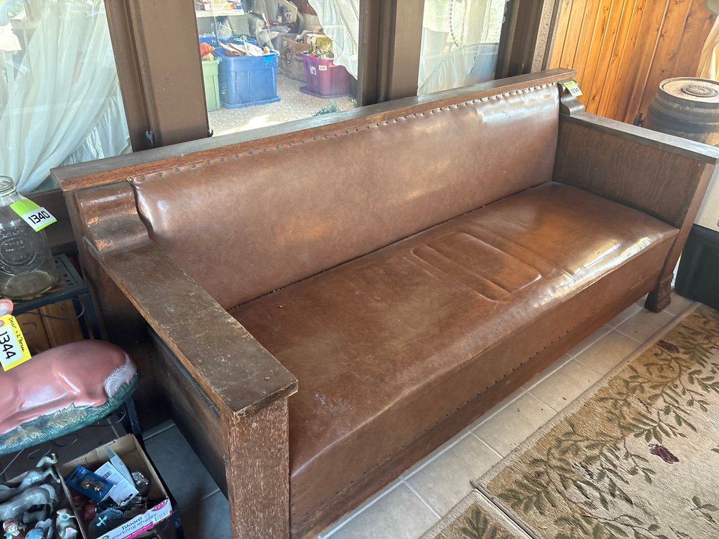 Vintage oak leather sleeper sofa