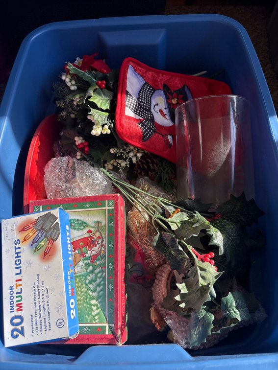 Tote full of Christmas decor