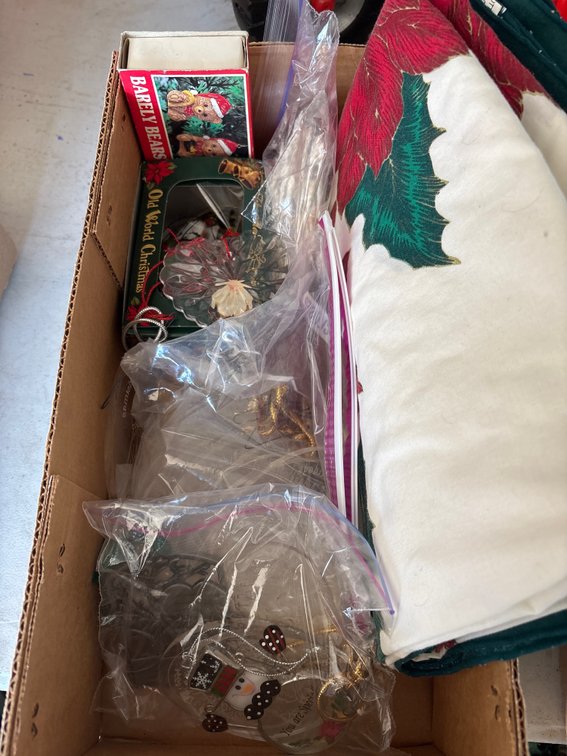 Christmas Ornaments & Tablecloth