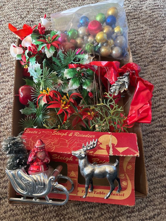 MCM Plastic Santa & Reindeer & Tiny Glass Round Ornaments