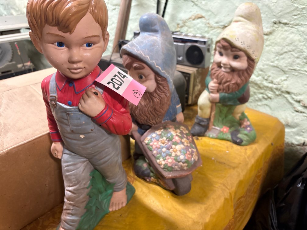 18 inch ceramic figures, gnomes and boy in bibs