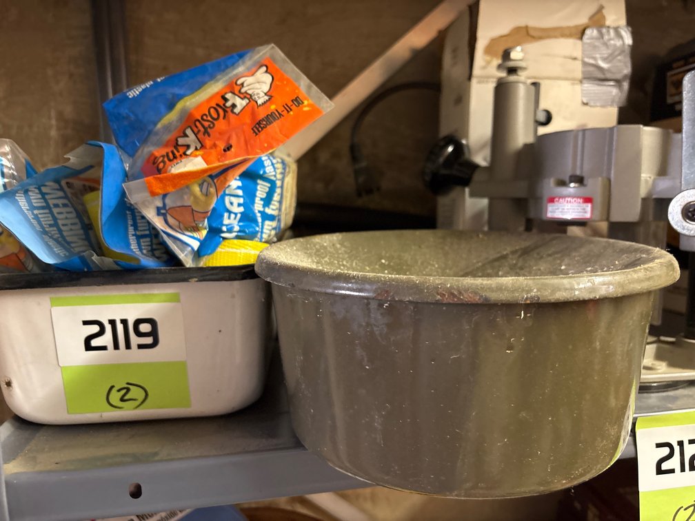 Webbing, enamel ware, ash can