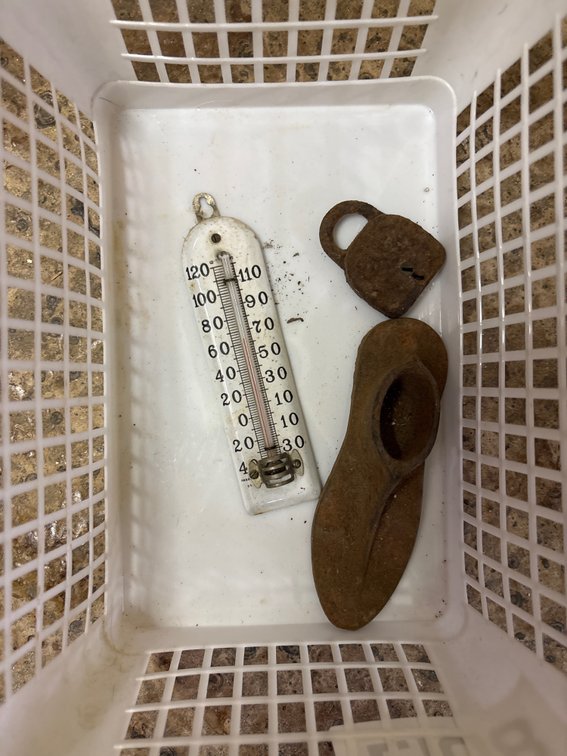 Enamel Thermometer, Buck Lock and Cast Shoe Form