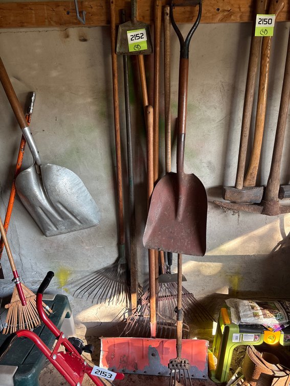 Rakes, prybar, shovels