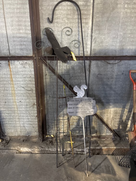 Metal Yard Decor, Owl, Squirrel, Trellis & Hook