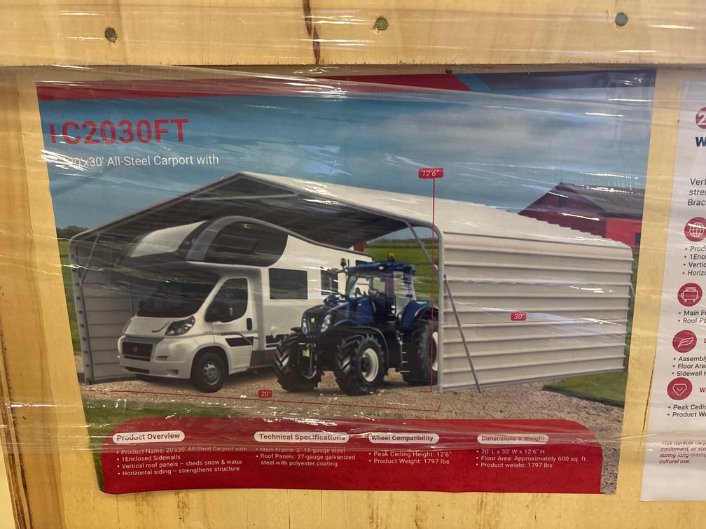 New 2026 20 x 30ft Steel Carport Shed