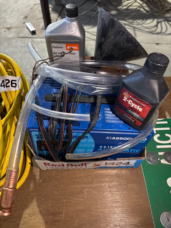 Battery Charger, Chainsaw lubricant, Siphon