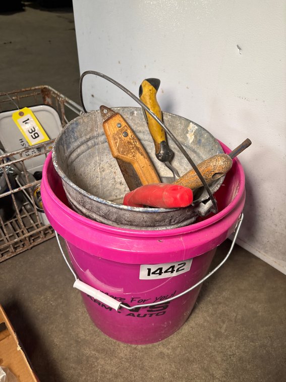 Bucket of Stone; Pail with Garden Tools