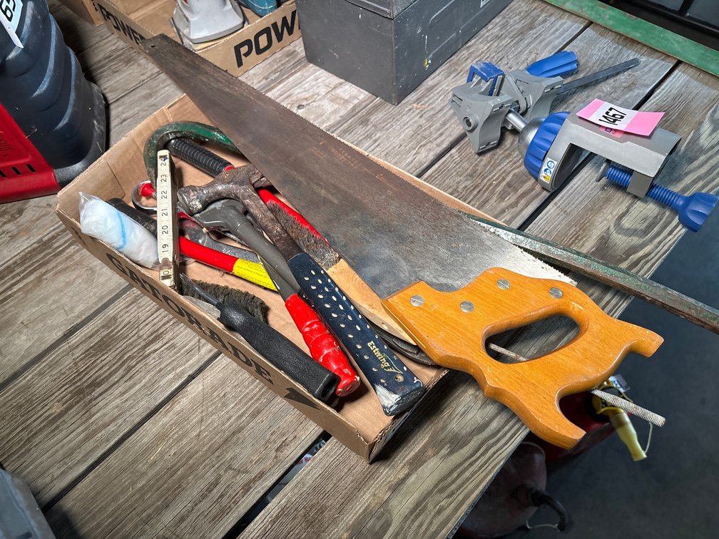 Saw, Bolt Cutter, Pry Bar and Tools