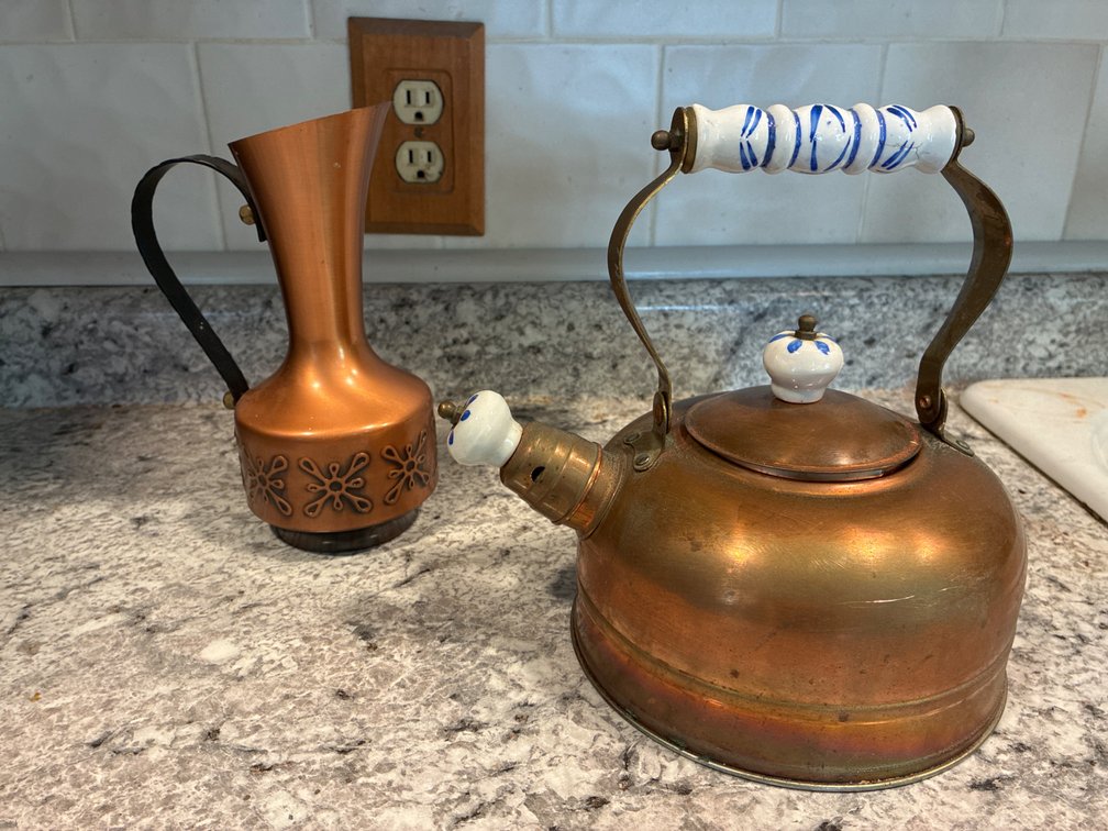 Vintage Copper Kettle And Pitcher/Vase