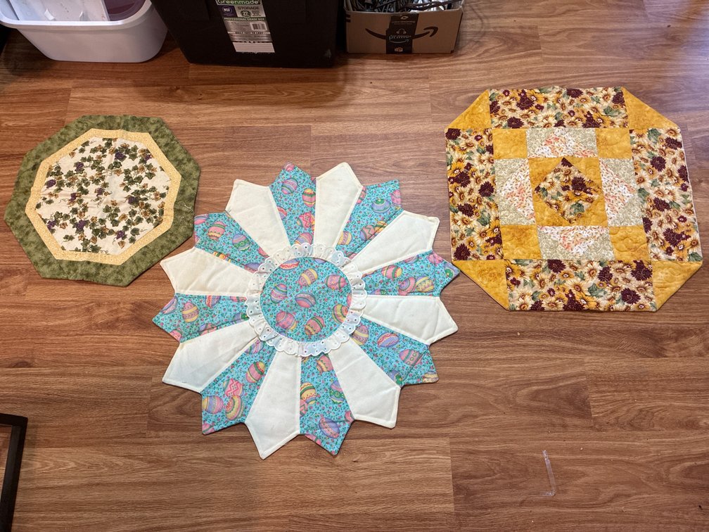 3 Hand Stitched Cloth Table Centerpieces