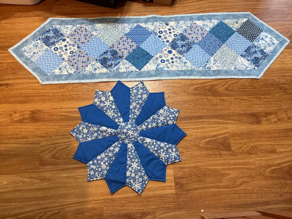 Hand Pieced And Stitched Cloth Table Runner And Centerpiece