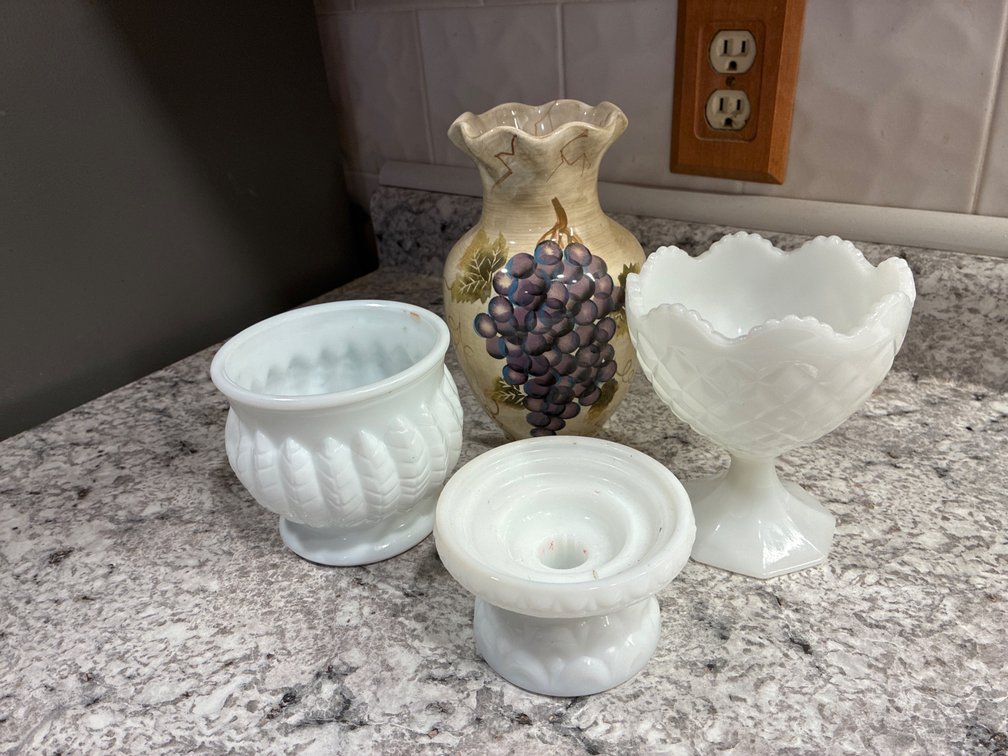Milkglass And Grape Stoneware Vase