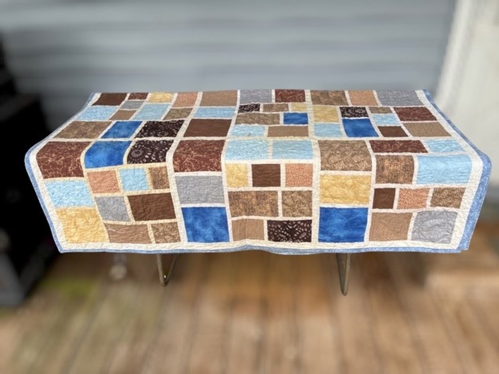 Contemporary Square Hand Made Quilt And Wood Rack