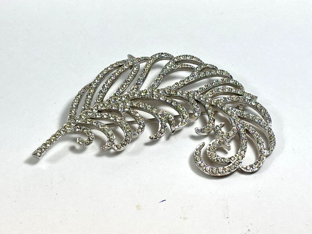 Jackie Orr Feather Rhinestone Brooch