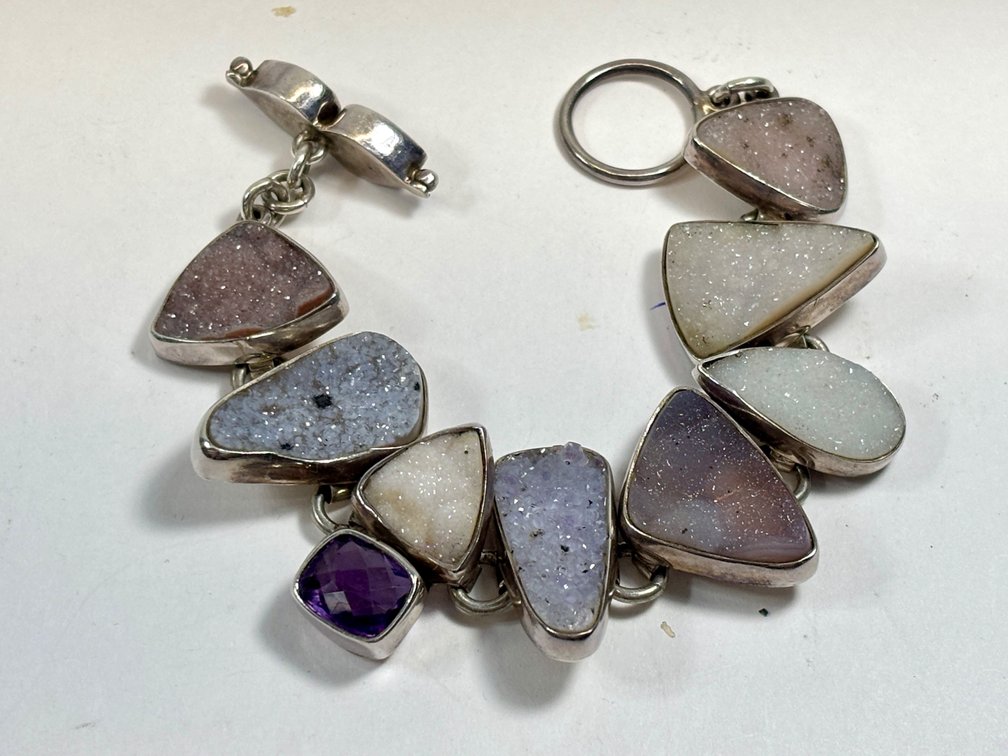Amethyst And Druzy Sterling Silver Bracelet