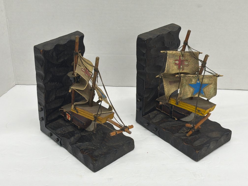 Wood Ship Bookends