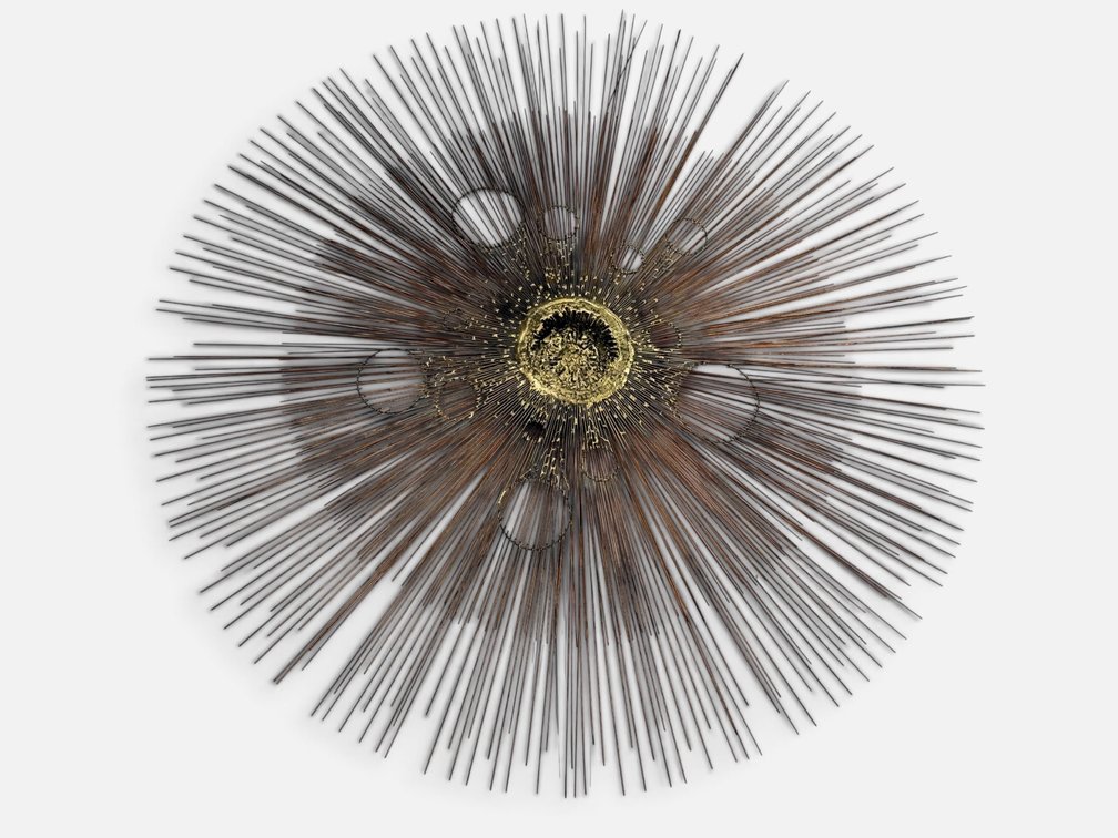 Brass & Copper Brutalist Starburst Wall Sculpture