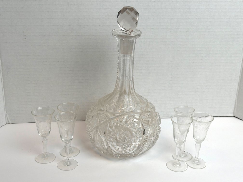 Crystal Decanter & Etched Glassware