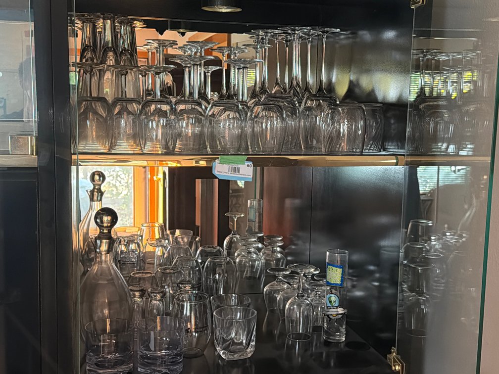 Assorted Bar Glassware in Cabinet