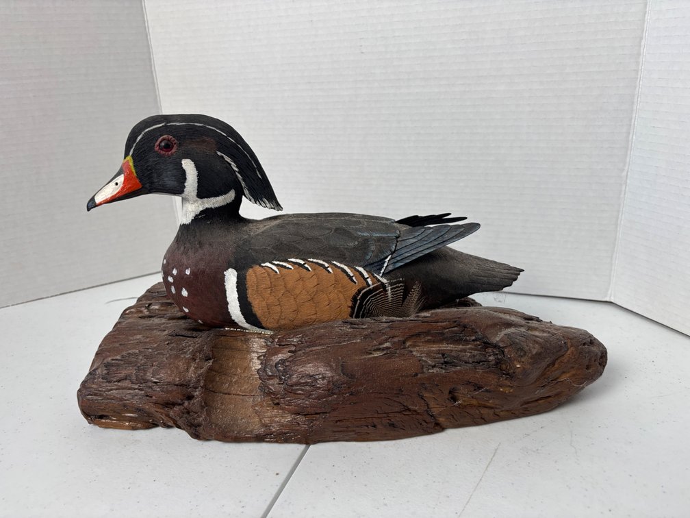 Hand Carved and Painted Duck Sculpture