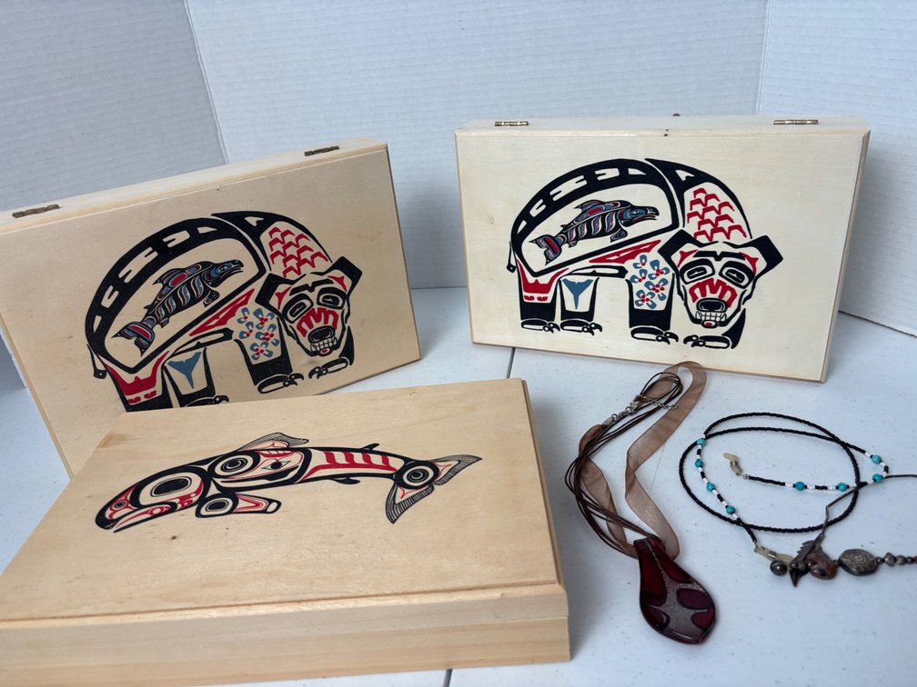 First Nation Boxes, Art Glass Necklace, Eyeglass String, Bookmark