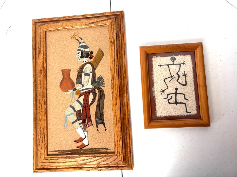 Amos Tom Navajo Sand Painting and handmade Petroglyph Art