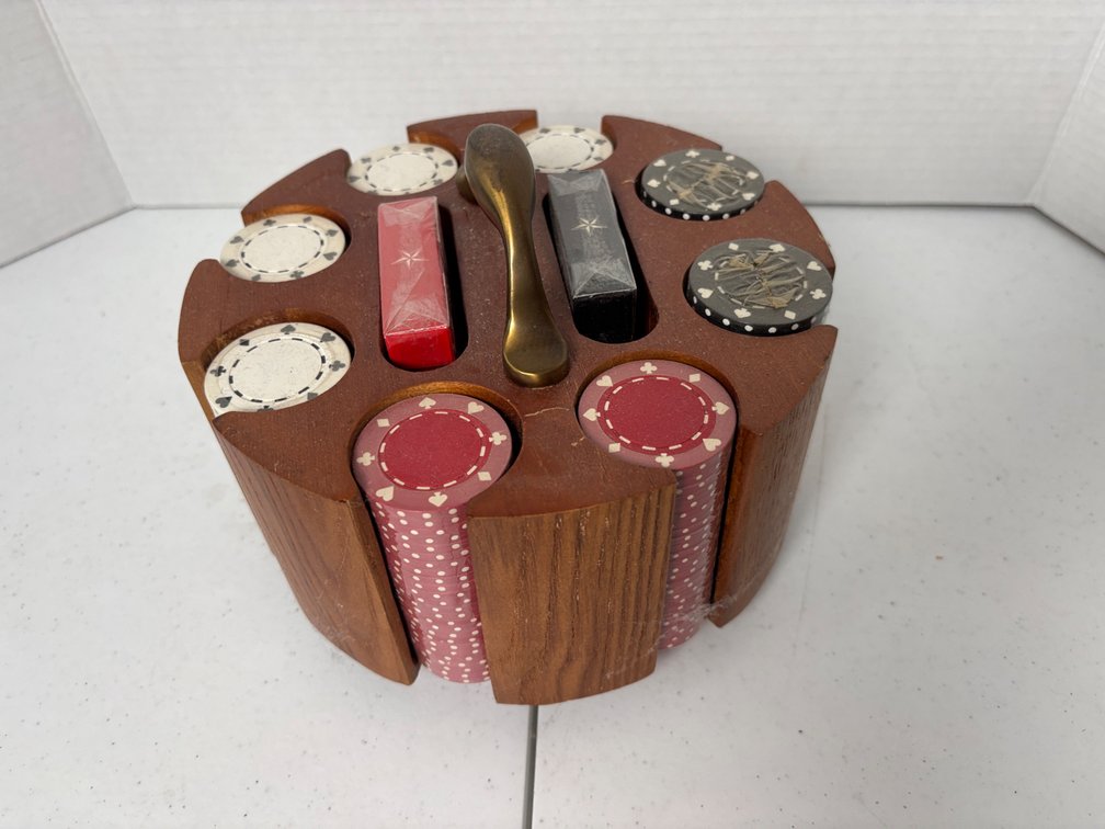Vintage Poker Chips, Cards, Caddy