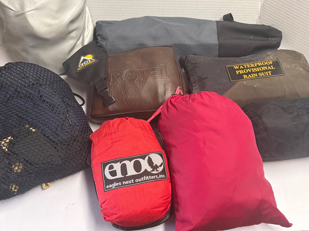 Hammock, Rain Suit, Stool, & Related