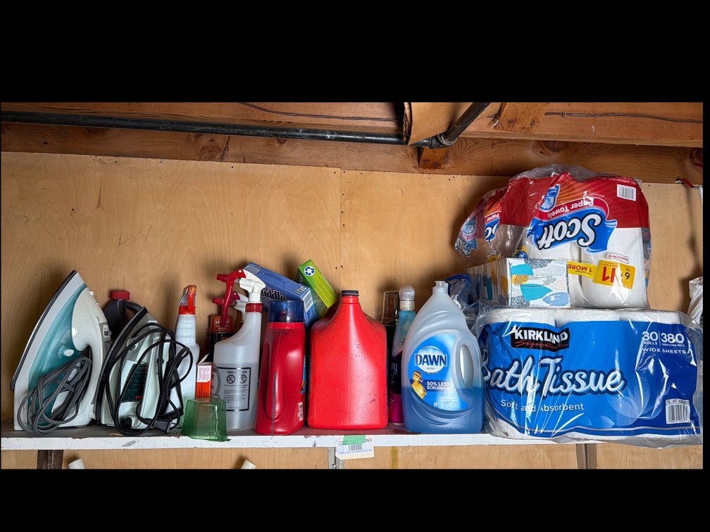 Assorted Cleaning Products & Related on Shelf