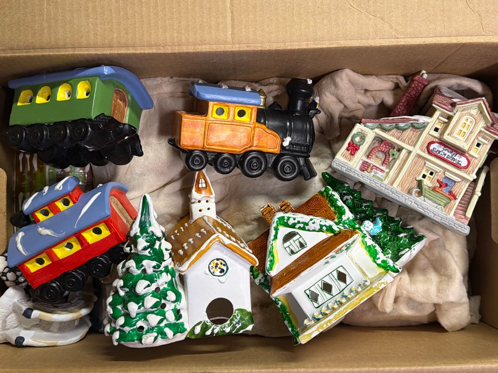 Box of Assorted Christmas Villages