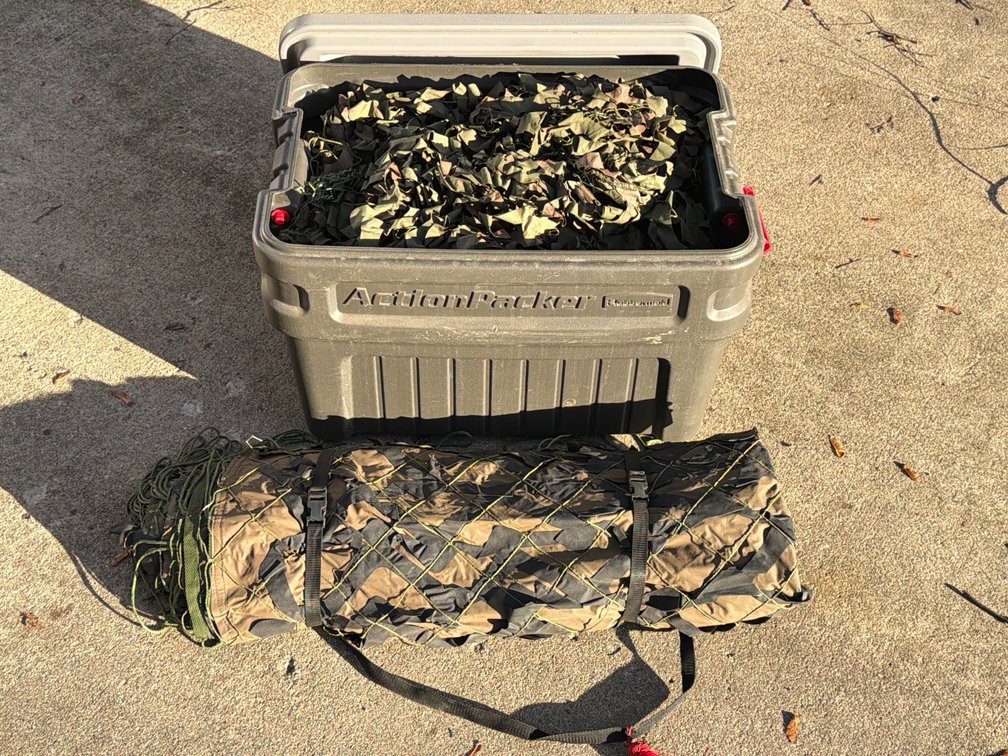 Camouflage Netting & Related w Rubbermaid ActionPacker