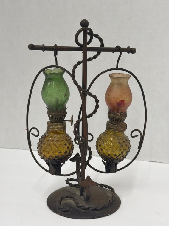Miniature Oil Lamps w Metal Stand