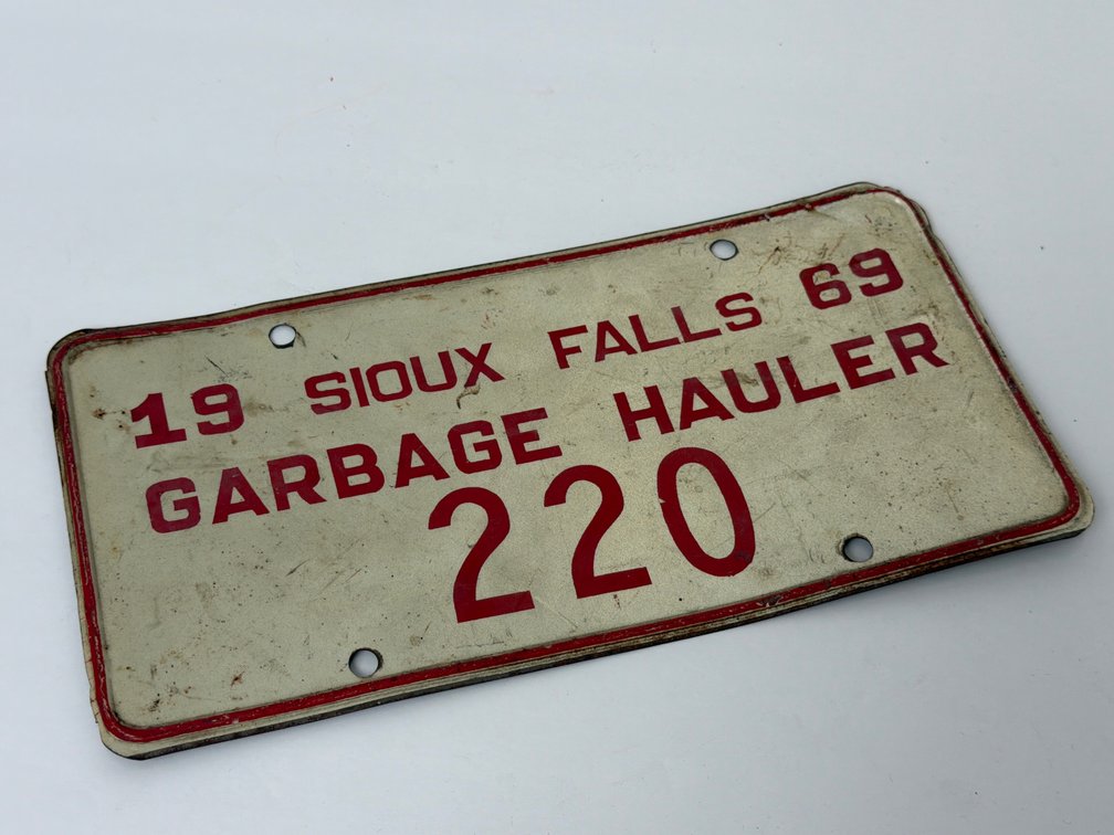 Vintage 1969 Sioux Falls South Dakota Garbage Hauler License Plate