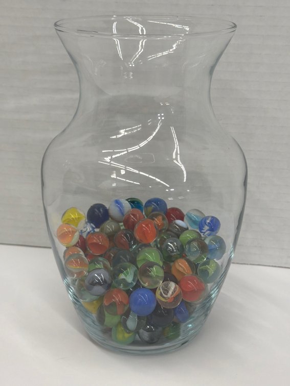 100+ Marbles in Glass Vase