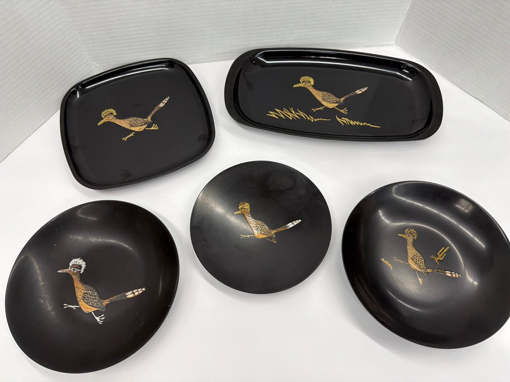 Mid Century Couroc Roadrunner Trays & Plates