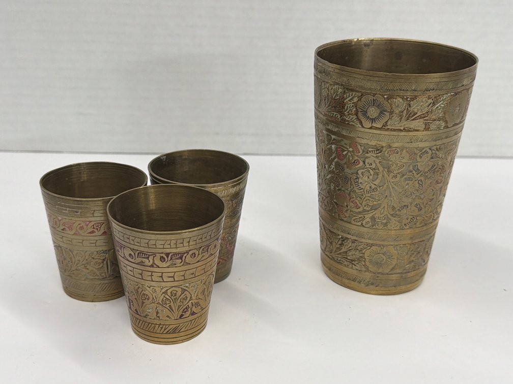 Etched & Enameled Brass Cups