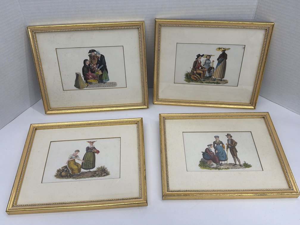 Vintage Hand Colored Framed Prints