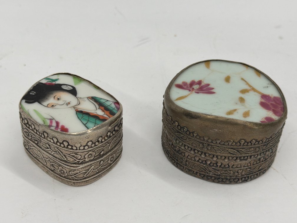 Porcelain Inlaid Pill/Trinket Boxes