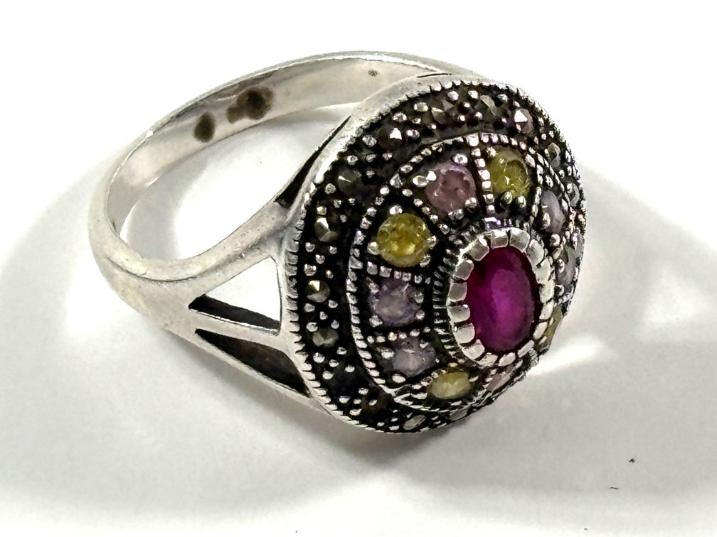 Sterling Silver Ring with Gemstones and Marcasites