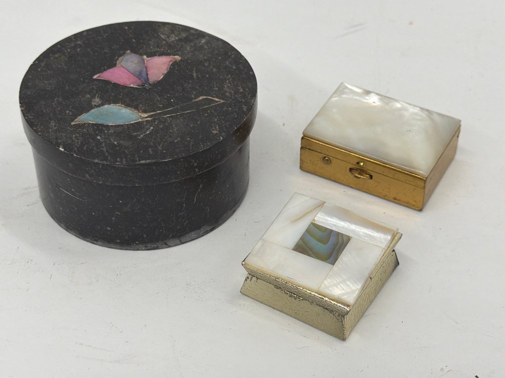 Soapstone & Mother of Pearl Trinket & Pill Boxes